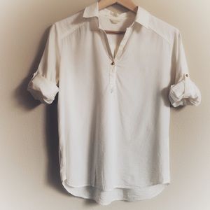Japanese Off-White Popover Shirt with Gold Buttons